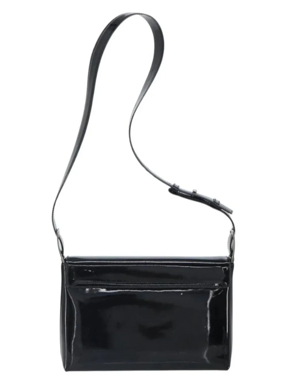 Salvatore Ferragamo Shoulder Bag Patent leather Black Silver Auth bs32415